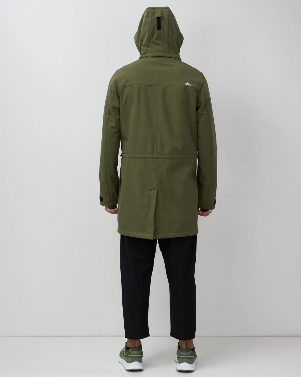 Парка спортивная мужская с капюшоном softshell цвета хаки 9565Kh