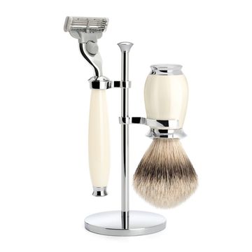 Бритвенный набор MUEHLE PURIST, смола, цвет слоновой кости, барсучий ворс высшей категории Silvertip, бритва Mach3