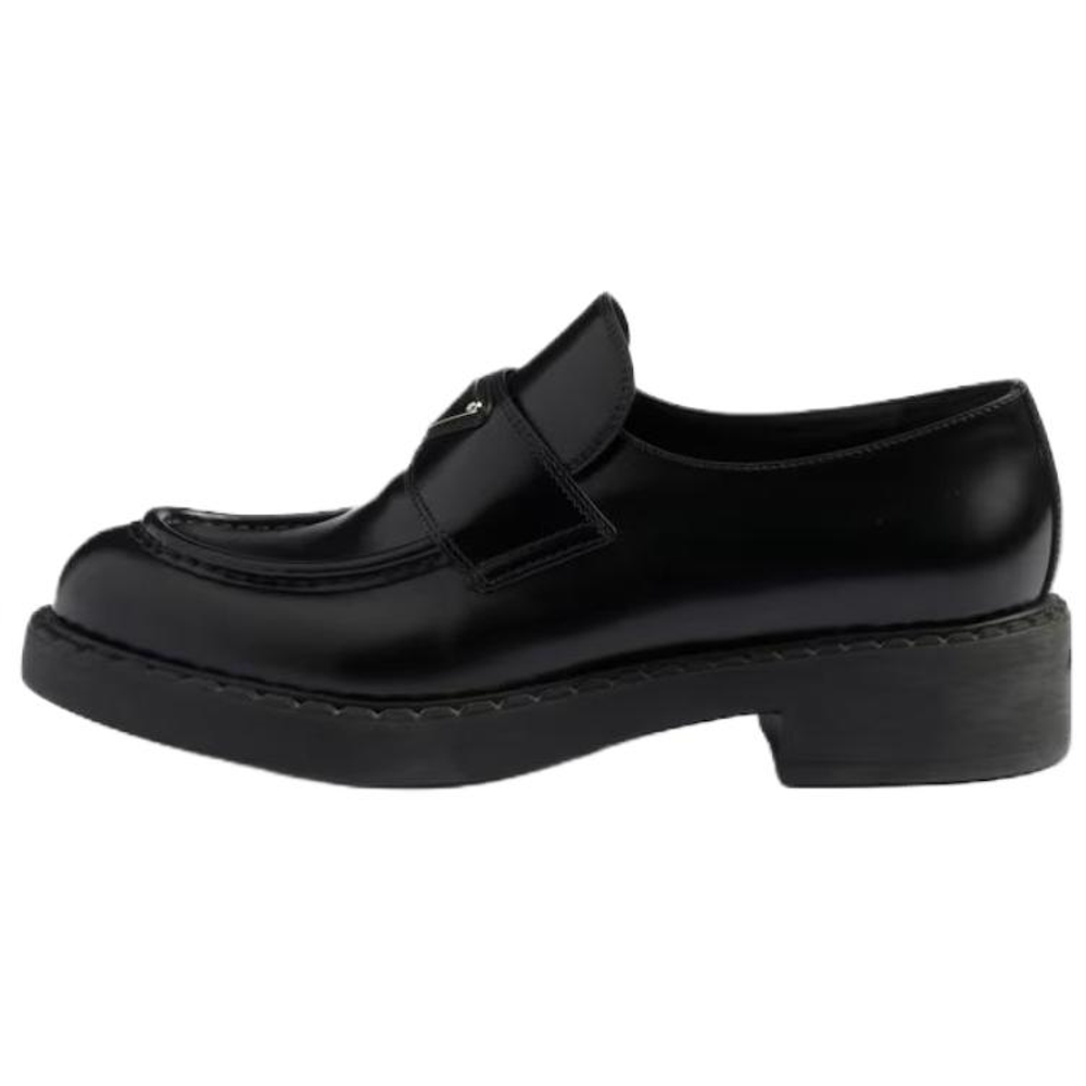 PRADA Chocolate 50mm Brushed Leather Loafer "Black" Women"s