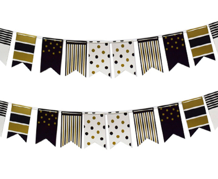 Гирлянда флажки Black&Gold ассорти 250см.