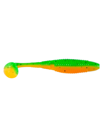 Приманка ZUB-WIBRA 90мм(3,5")-5шт, (цвет 022) зеленый верх -оранжевый низ