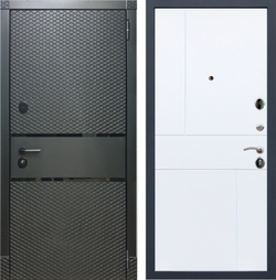 Входная металлическая дверь RеX (РЕКС) 15 Чешуя кварц черный, фурнитура хром/ ФЛ-290 Силк сноу 16мм