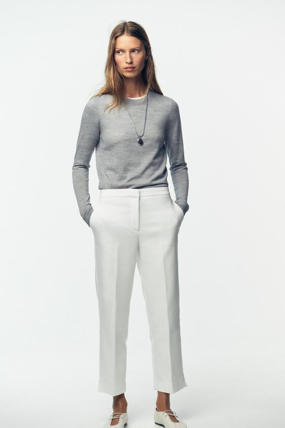 ZARA БРЮКИ С РАЗРЕЗАМИ СНИЗУ, ЭКРЮ