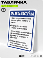 Табличка для бассейна "Правила бассейна", на пляж, для общественной и частной зоны отдыха, информационная, 40х30 см, Silver Plane x Айдентика Технолоджи