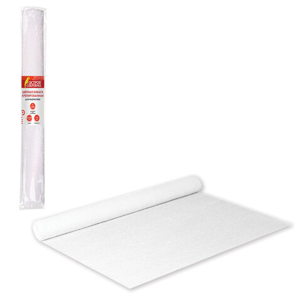 Бумага крепированная флористическая 50*250 см белая ОСТРОВ СОКРОВИЩ 110 г/м2 (129153)