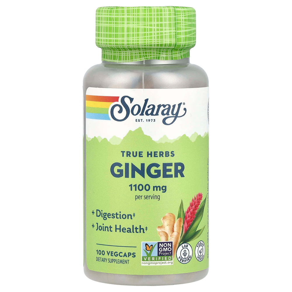 Solaray, True Herbs, имбирь, 100 растительных капсул (550 мг на капсулу)