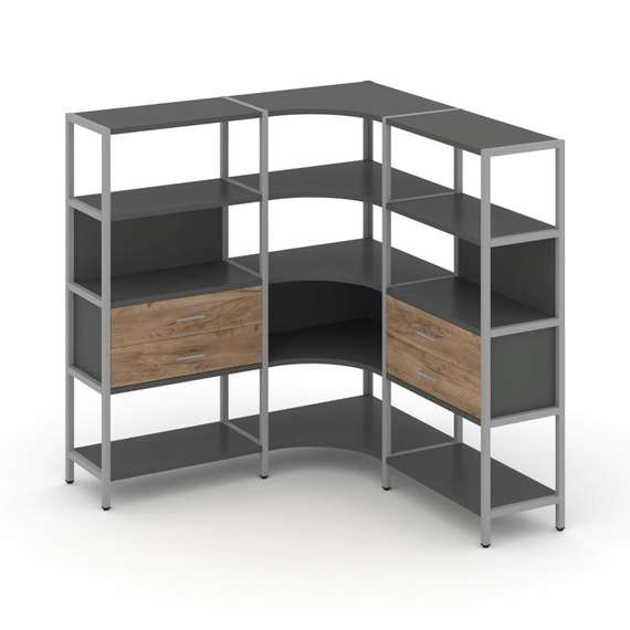 Shelf System Трехсекционный угловой стеллаж четырехярусный с ящиками SN.STMU-431 Антрацит/Дуб Табак/