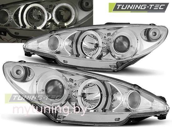 Передние фары angel eyes chrome для Peugeot 206