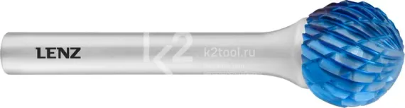 Борфреза твердосплавная LENZ форма D (сфера), 6х5,7х6х50 мм, насечка №3, с покрытием, арт. LZBD 055 C3