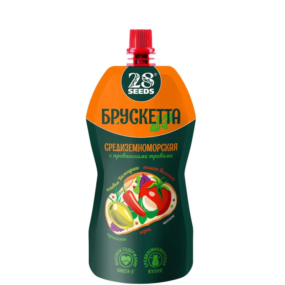 Брускетта Средиземноморская с прованскими травами 28SEEDS, 150 г, дой-пак спереди