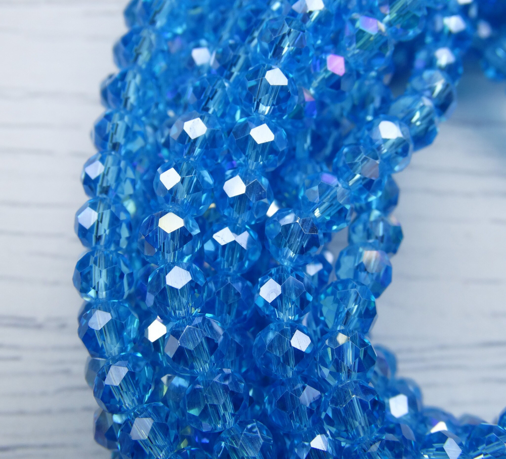 БП016ДС46 Хрустальные бусины "рондель", цвет: ярко-голубой AB прозрачный, 4х6 мм, кол-во: 58-60 шт.