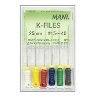 K-Files №15-40 (25мм) ассорти Mani К-Файлы (6шт.) Мани, каналорасширители ручные, эндодонтические
