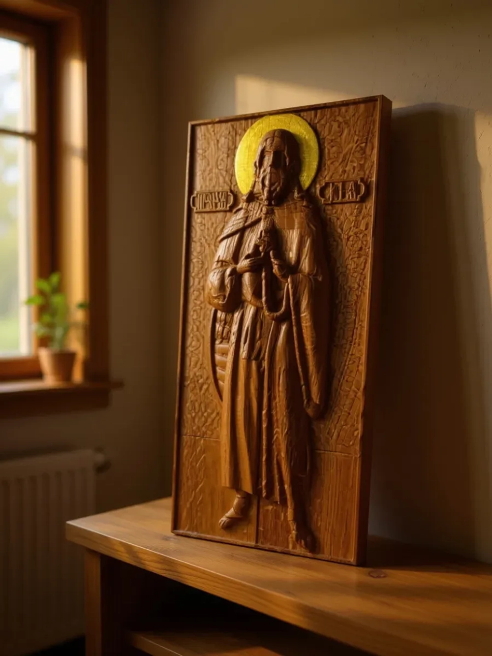 Освященная Икона пророка Илии 14х30.5 см резная из дуба