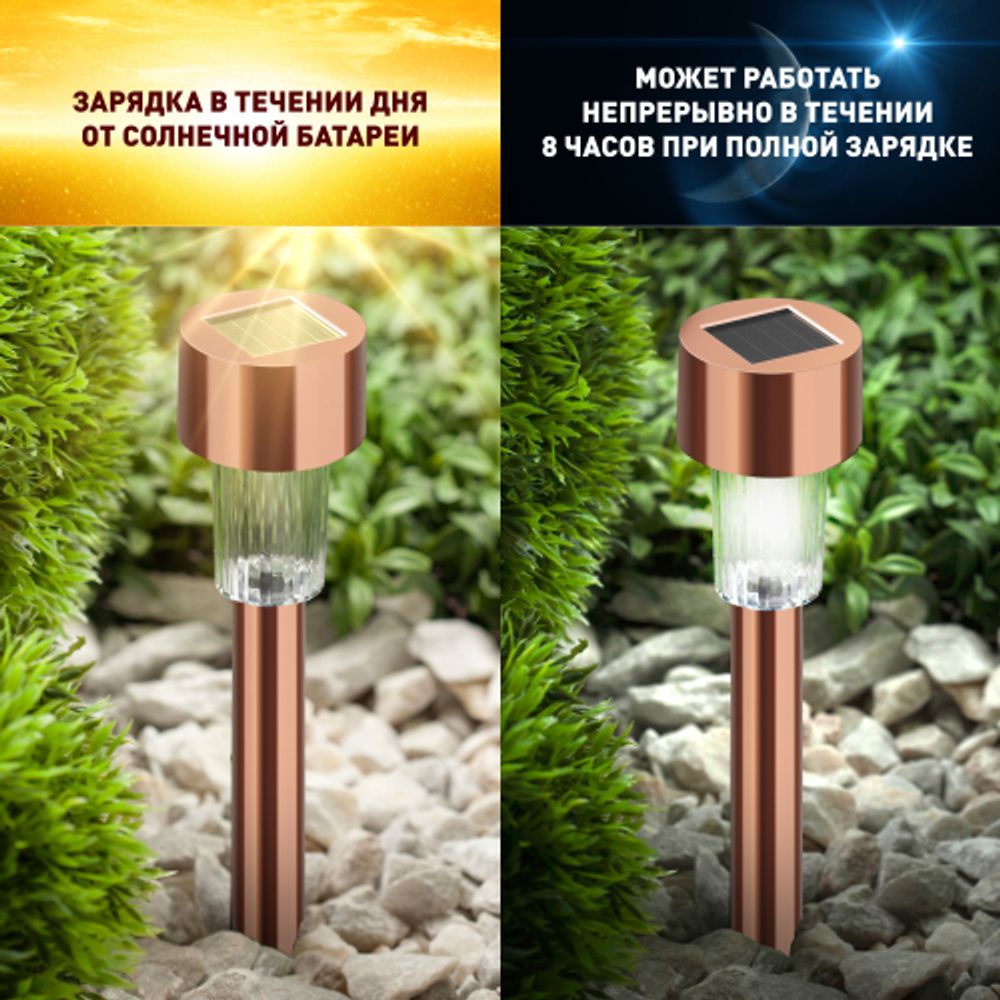 Светильник уличный ЭРА SL-SS30-CPR-M на солнечной батарее, нержавеющая сталь, медный, 32 см (комплект 12 шт. под МП)