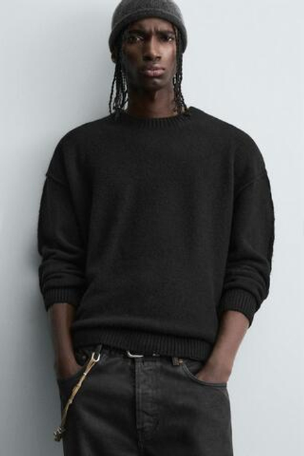 ZARA СВИТЕР С РЕЛЬЕФНЫМИ ШВАМИ, ЧЕРНЫЙ