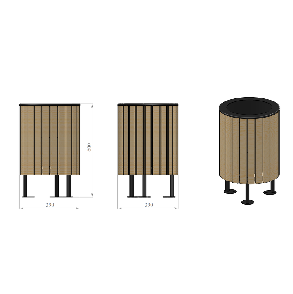 Парковая урна PO-391, 390*390*600 мм.