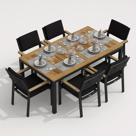 Обеденная группа ТЕЛЛА  БОНТА каркас карбон / стол тик 180 / ткань черная