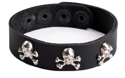 Кожаный браслет Sitabella Веселый Роджер, черный с серебристым