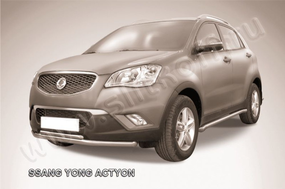 Защита переднего бампера (нержавейка) SsangYong Actyon (2010-2013) d57+d42
