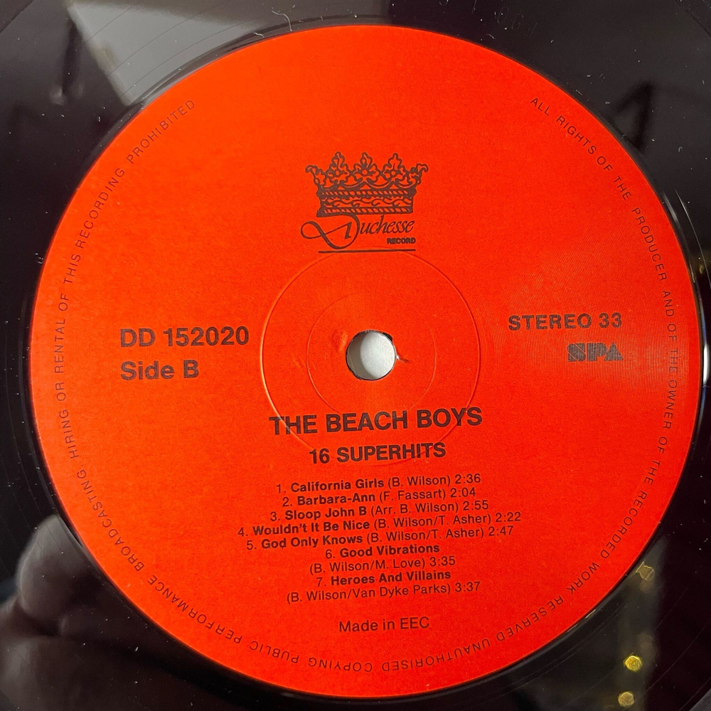 Винтажная виниловая пластинка LP The Beach Boys 16 Superhits (Germany 1988)