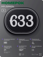 Номерок на дверь квартиры 633, для кабинета, офиса, шильдик 9 х 7 см, черный, Айдентика Технолоджи