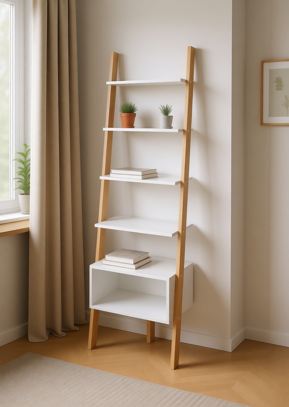 Стеллаж Vadis 4, цвет белый / светлое дерево