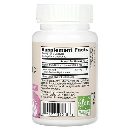 Jarrow Formulas, Веганская гиалуроновая кислота, 60 растительных капсул