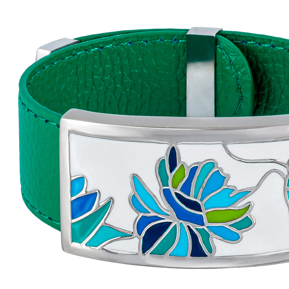 Браслет Fiore Luna на зеленом кожаном ремешке CB13599-3A