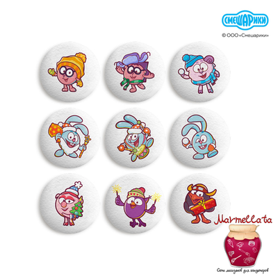 Сахарные фигурки Медальоны СМЕШАРИКИ зима, d=27 мм, 7 шт.
