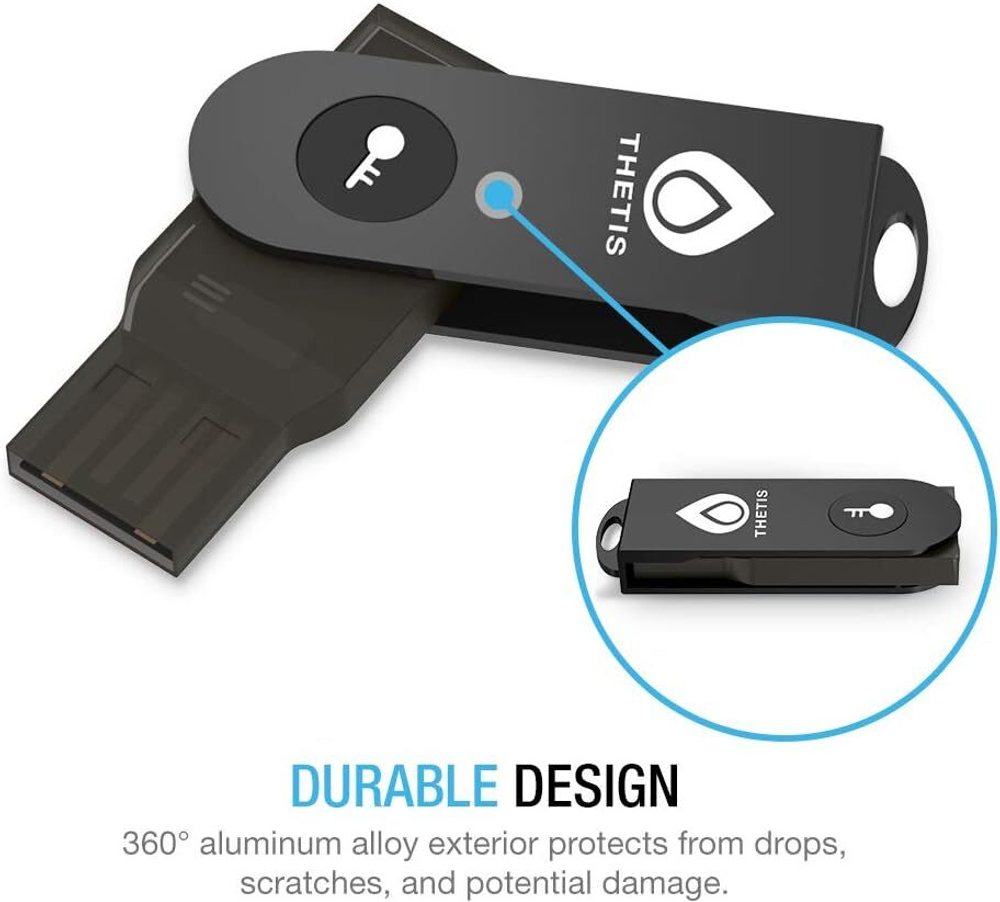 FIDO2 Security Key Thetis [Складной дизайн] Универсальный ключ двухфакторной аутентификации (USB Type A) с многоуровневой защитой (HOTP) для Windows/Linux/Mac OS, Gmail, Facebook, Dropbox, Salesforce, GitHub