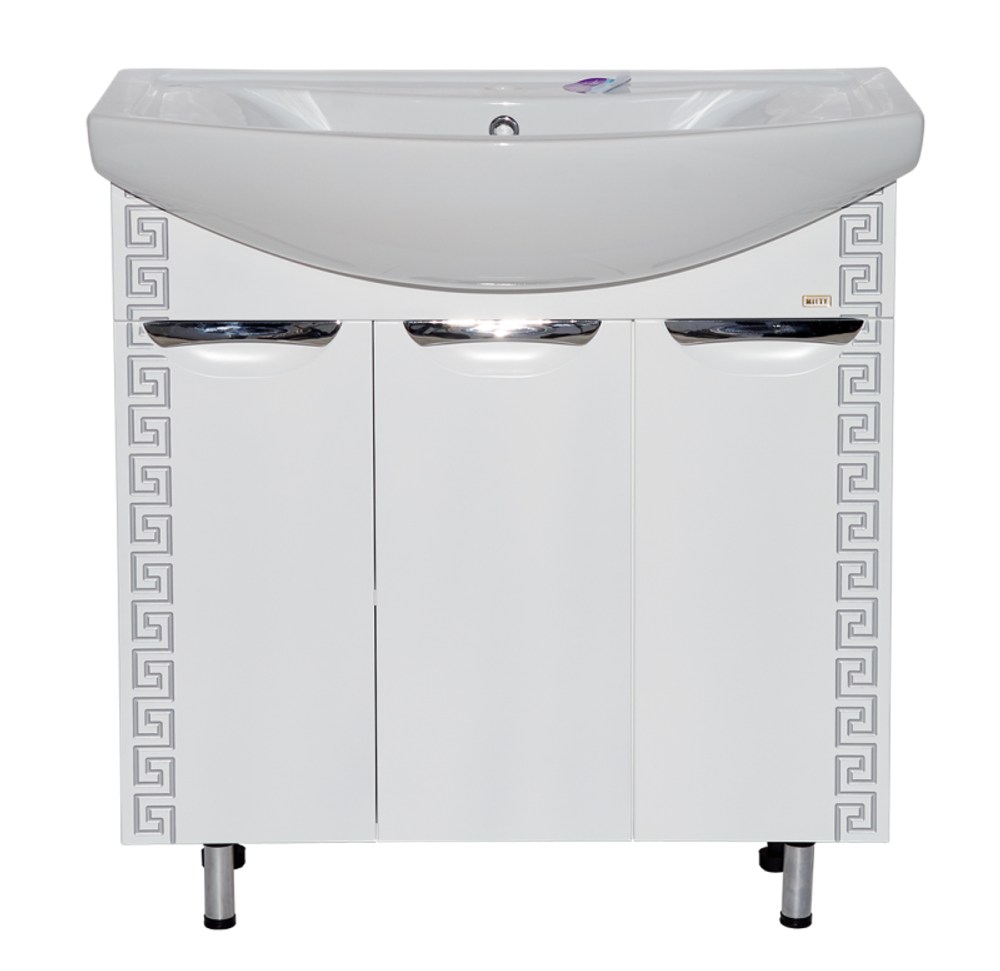 Тумба MISTY Престиж - 80  прямая белая серебряная патина c умывальником