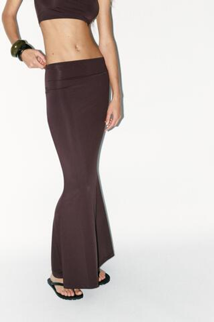ZARA ДЛИННАЯ ЮБКА ИЗ ПОЛИАМИДА, ШОКОЛАДНЫЙ