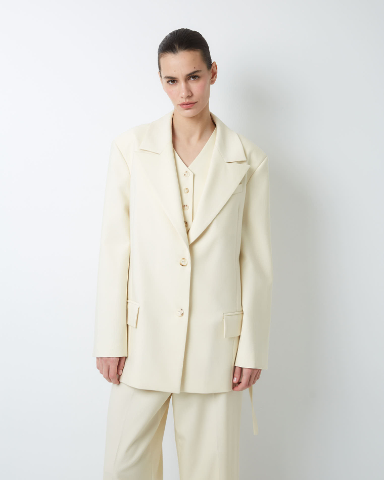 Жакет на пояске из шерсти белый шоколад