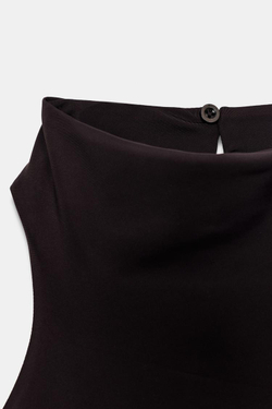 ZARA МИНИ-ПЛАТЬЕ ХАЛТЕР С КРУЖЕВОМ, КОРИЧНЕВЫЙ