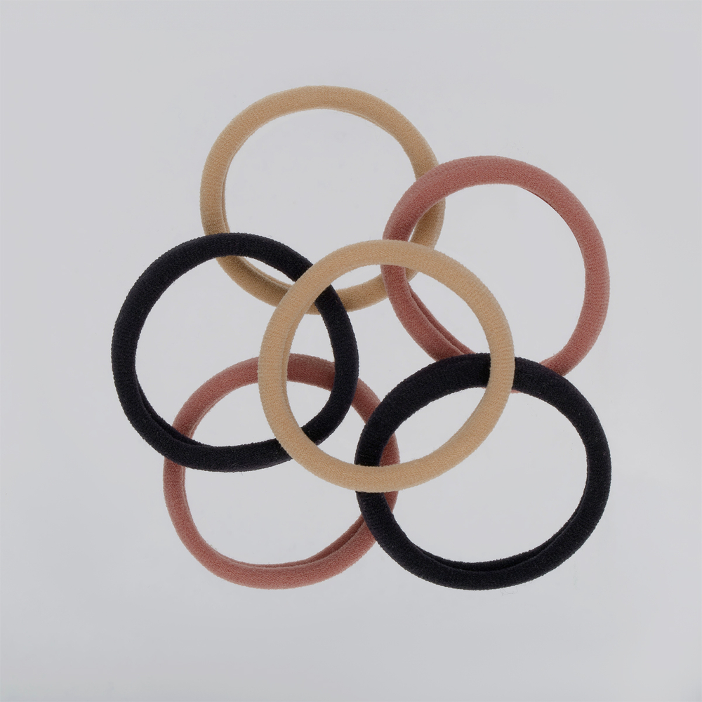 Резинки для волос MESHU "Essence thin", горчичные, каштановые, черные, 6шт., диаметр 4см, европодвес MS_60538