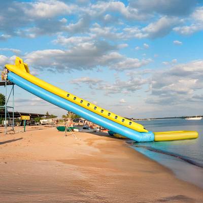 Надувная прямая горка для вышки (опоры) «Стрела» с бассейном, 24.3 м * 2.7 м * 9.1 м