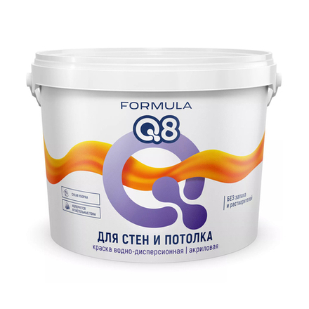 Краска для стен и потолка водно-дисперсионная Formula Q8, матовая, белая, 3 кг