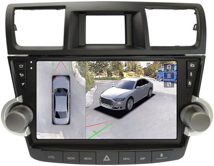 Магнитола для Toyota Highlander 2 U40 2007-2013 (рамка 10" с крутилками и кнопками) - Teyes CC3-2K-360 на Android 10, 2K QLED, 6Гб+128Гб, CarPlay, 4G SIM-слот, 4 камеры в комплекте