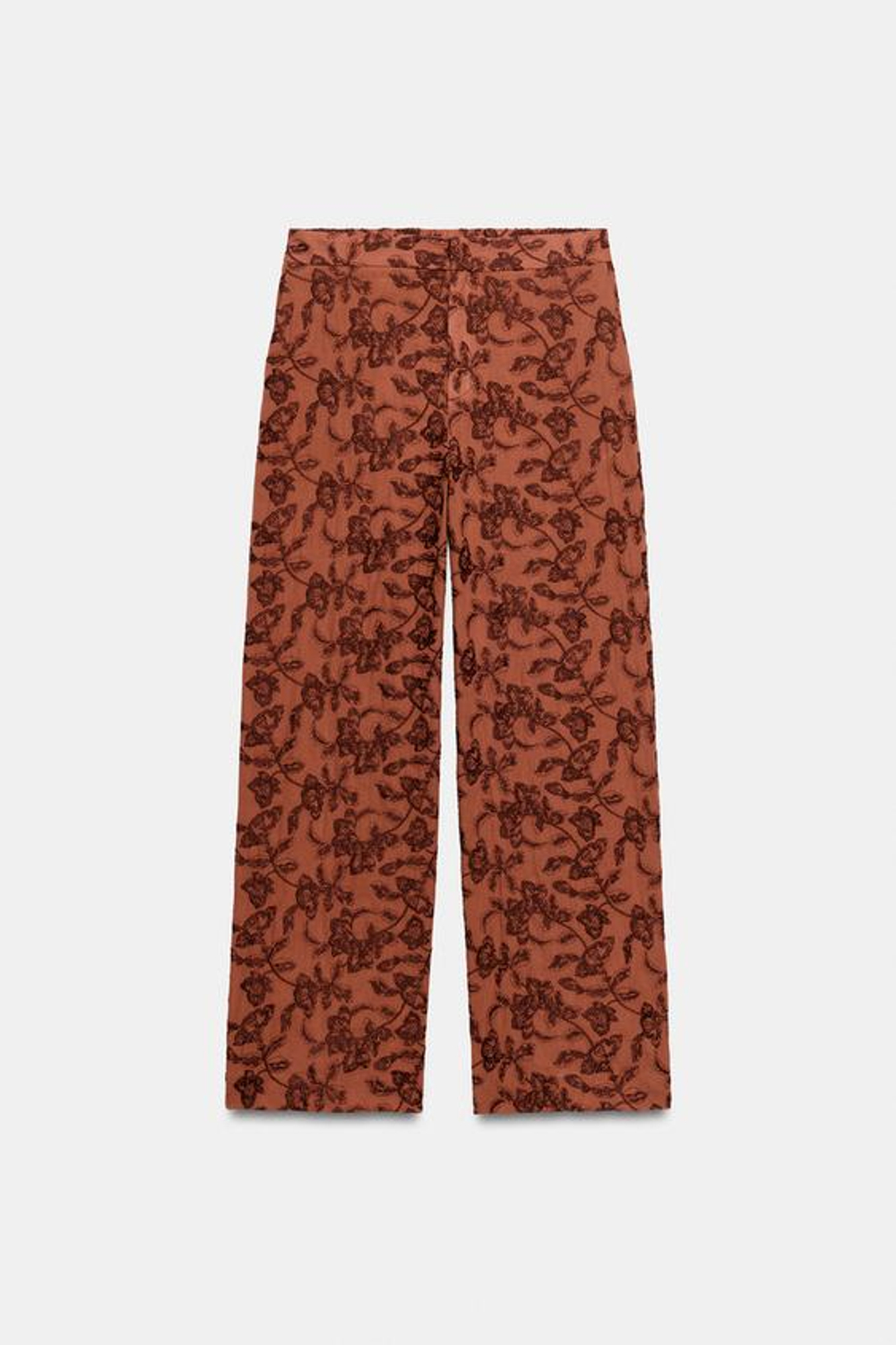 ZARA БРЮКИ ПРЯМОГО КРОЯ С ВЫШИВКОЙ, ЧЕРЕПИЧНЫЙ