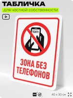 Табличка для частной территории "Зона без телефонов", на дом, для участка, организаций и частных территорий, предупреждающая, 40х30 см, Silver Plane x Айдентика Технолоджи