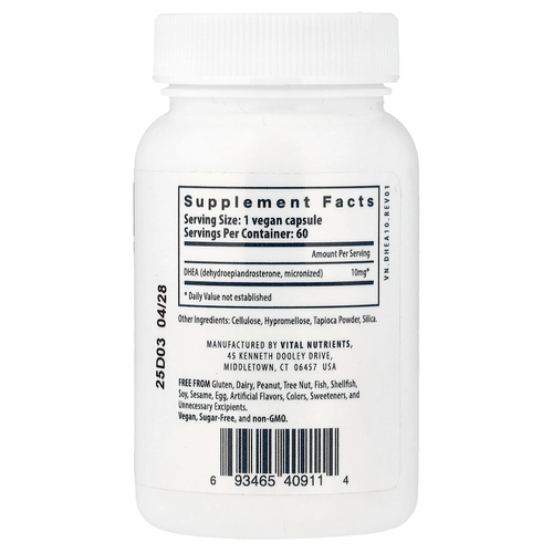 Vital Nutrients, ДГЭА (микронизированный), 10 мг, 60 веганских капсул