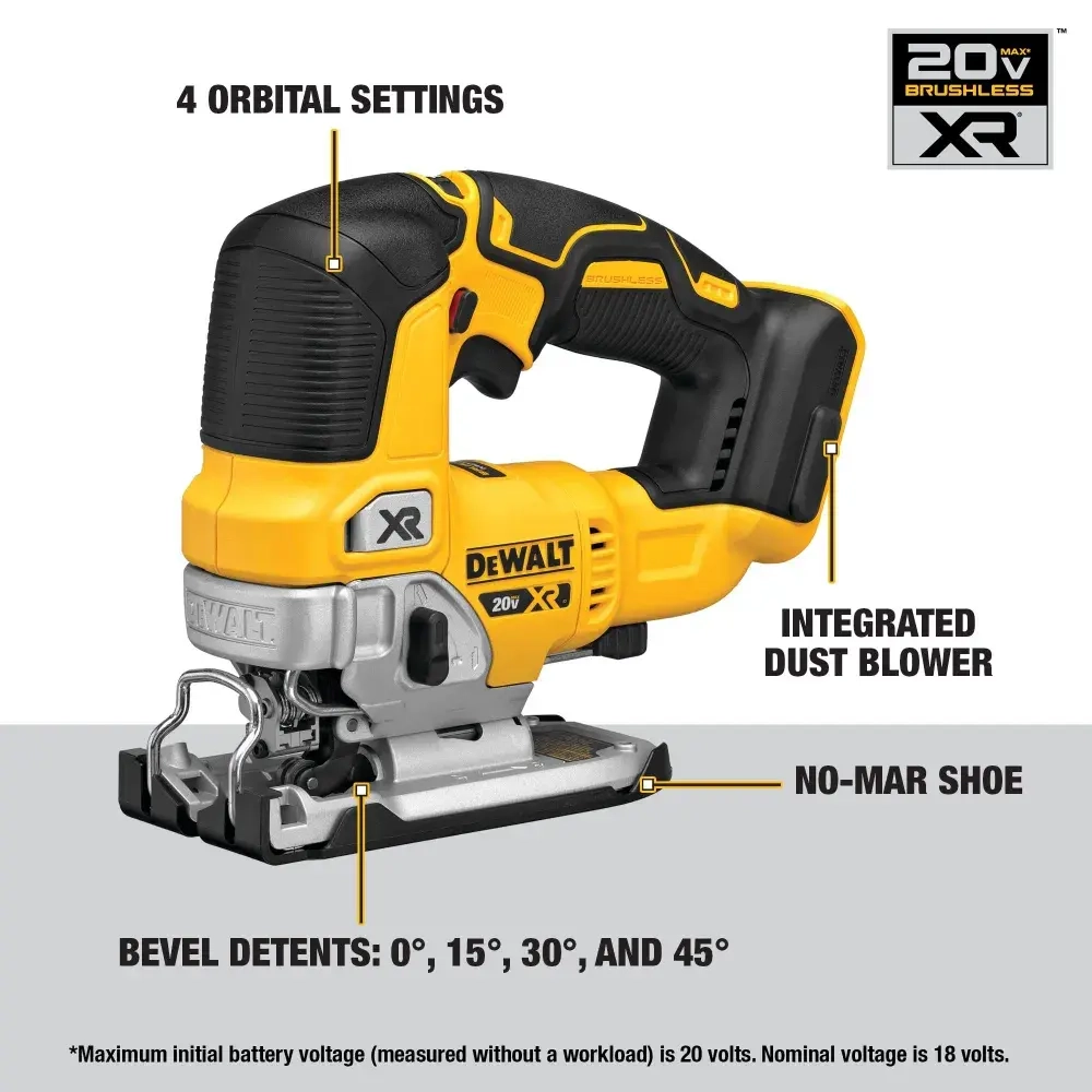 DEWALT DCS334 20 В Бесщеточная лобзиковая пила с переменной скоростью (без аккумулятора и зарядного устройства)