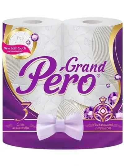 Бумага туалетная GrandPero Роскошный аметист 3сл 4рул х 12, белый цв. с прокрасом