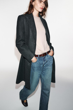 ZARA ПАЛЬТО С ПОДПЛЕЧНИКАМИ ИЗ МЯГКОЙ ТКАНИ, СЕРЫЙ МЕЛАНЖ