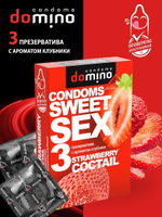Презервативы для орального секса DOMINO Sweet Sex с ароматом клубничного коктейля - 3 шт.