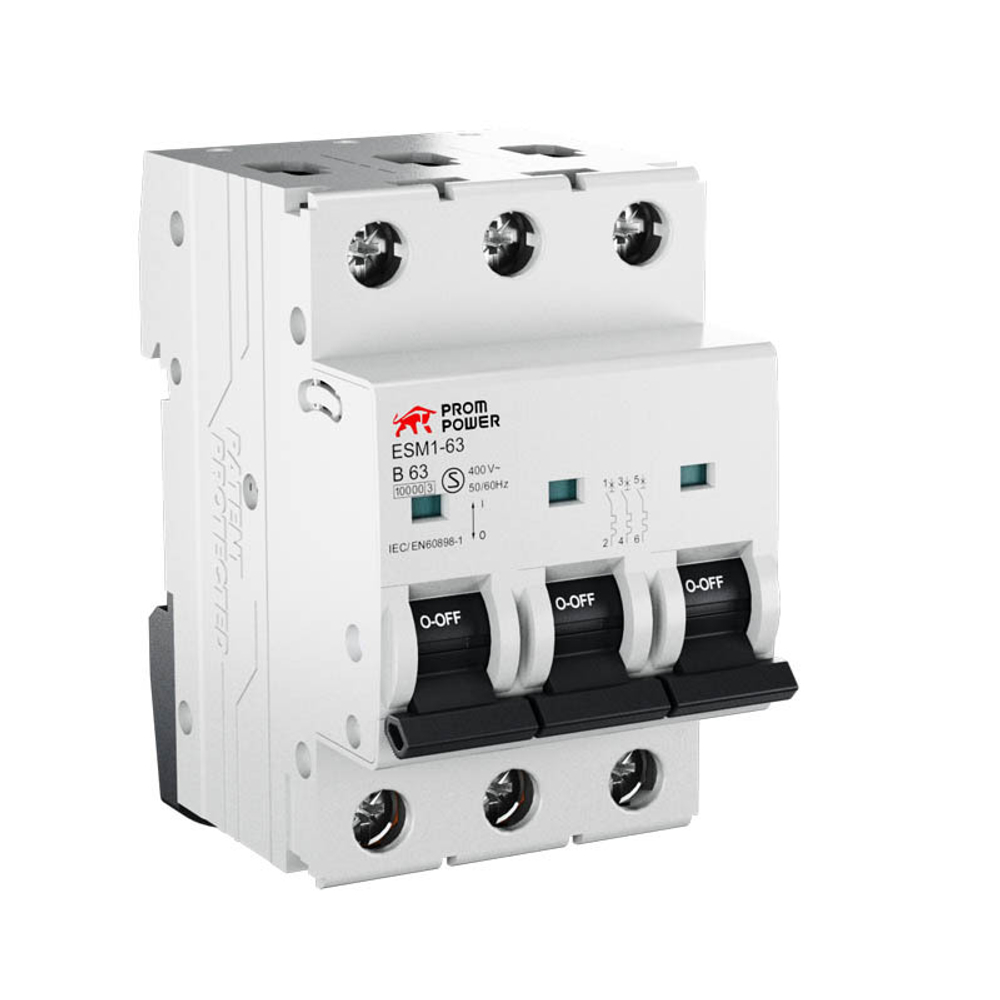 Автоматический выключатель ESM2-63/C25/3 (6kA), 25A, характеристика C, количество полюсов: 3P