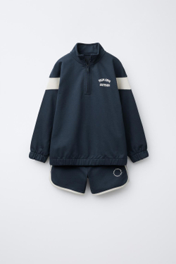 ZARA КОМПЛЕКТ ИЗ ТОЛСТОВКА И ШОРТОВ-БЕРМУДОВ В СПОРТИВНОМ СТИЛЕ, АНТРАЦИТОВО-СЕРЫЙ