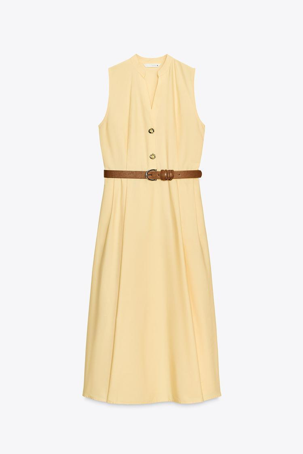 ZARA ПЛАТЬЕ-МИДИ ИЗ ПОПЛИНА С РЕМНЕМ, ЦВЕТ СЛИВОЧНОГО МАСЛА