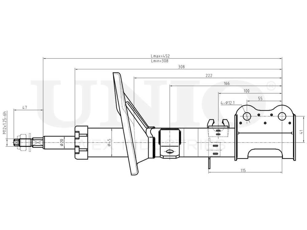 Амортизатор газовый передней подвески левый UNIO SAB-10138