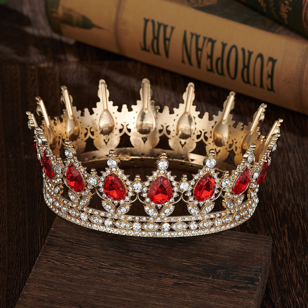 Декоративная корона на торт, золото (Красные камни)